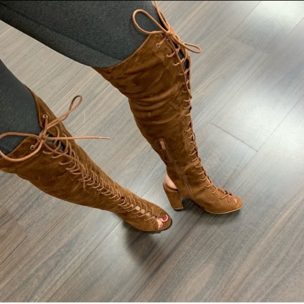 LAST 1! Taupe Lace Up Boots - Picture 2 of 6